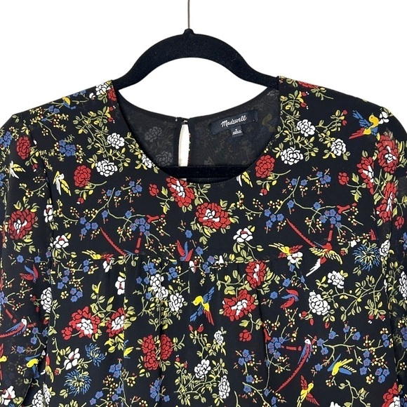 MADEWELL Sheer-Sleeve Ruffle Peplum Top in Finch Floral - Picture 6 of 13